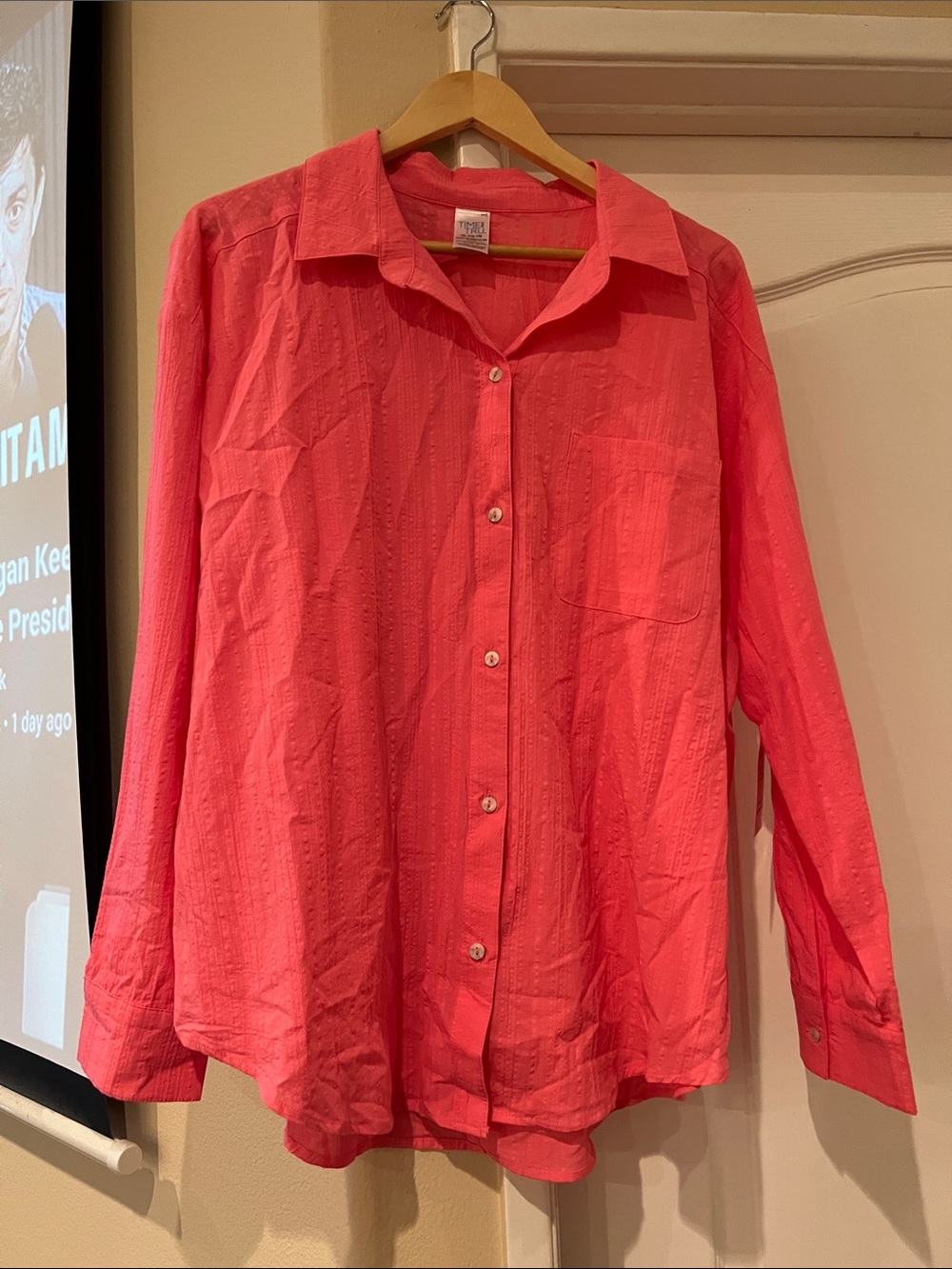 Time and Tru  Button down beach cover up or blouse XL hot pink, black and white